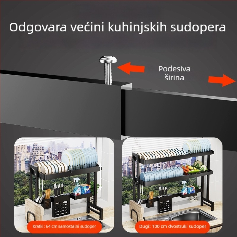 Proširivi odvodnik za suđe za sudoperu — pločasti stalak za tanjure i zdjele, višenamjenski odvodnik na radnoj površini