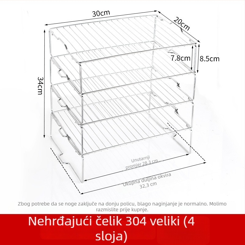 Unutarnji višeslojni stalak za hladnjak od nehrđajućeg čelika 304 za pohranu ostataka hrane