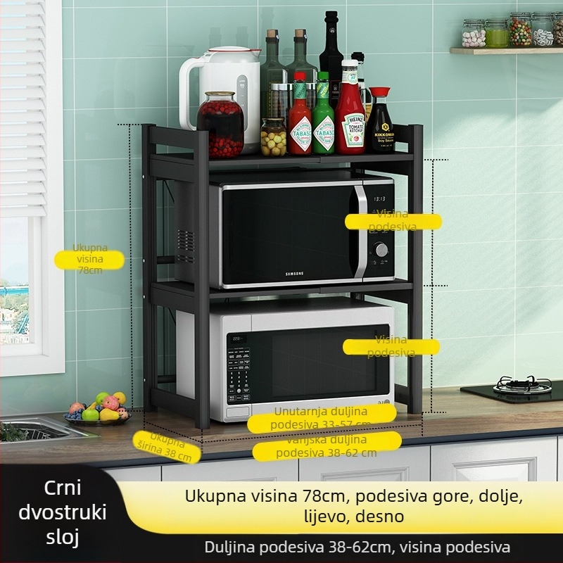 BTV4 Kuhinjski aluminijski stalak za mikrovalnu pećnicu, višeslojna stolna polica za posuđe