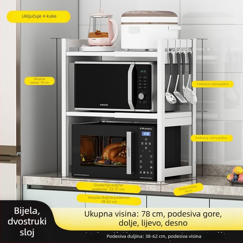 BTV4 Kuhinjski aluminijski stalak za mikrovalnu pećnicu, višeslojna stolna polica za posuđe