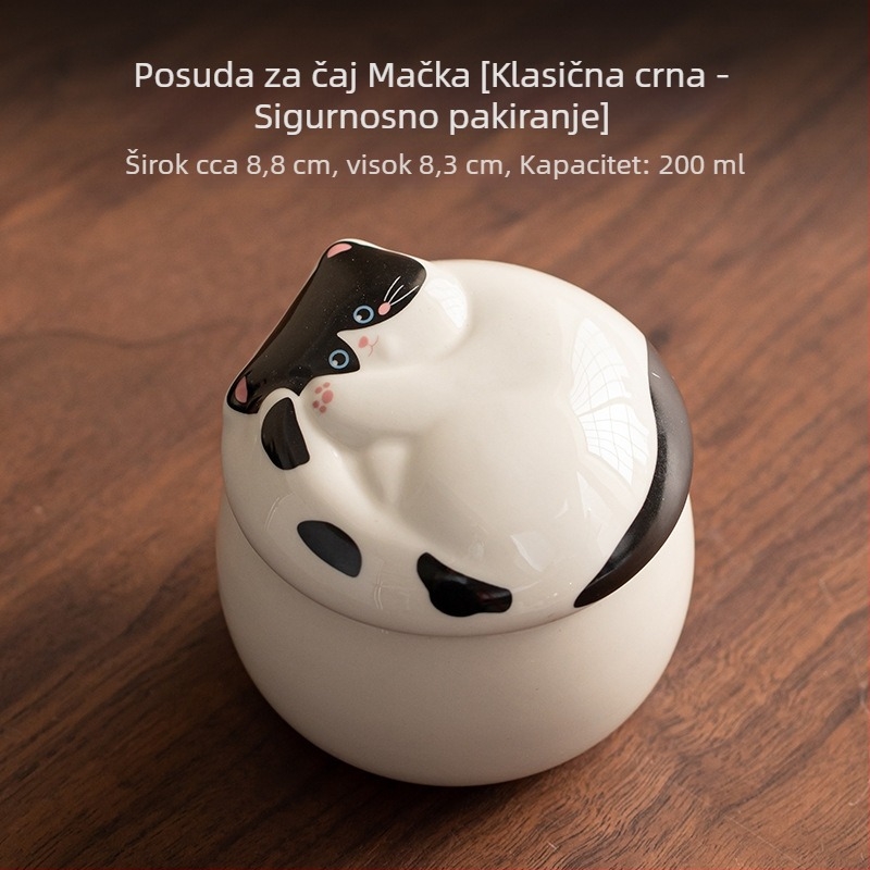 Keramička posuda za čaj sa poklopcem i mačjim motivom, 200 ml, za Pu'er i zeleni čaj, sladak i praktičan dodatak za čaj