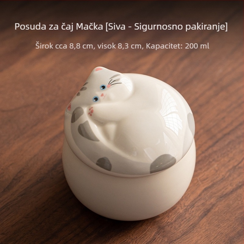Keramička posuda za čaj sa poklopcem i mačjim motivom, 200 ml, za Pu'er i zeleni čaj, sladak i praktičan dodatak za čaj