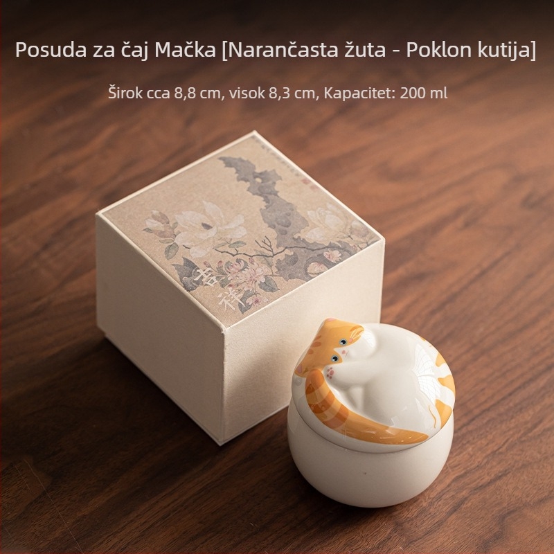 Keramička posuda za čaj sa poklopcem i mačjim motivom, 200 ml, za Pu'er i zeleni čaj, sladak i praktičan dodatak za čaj