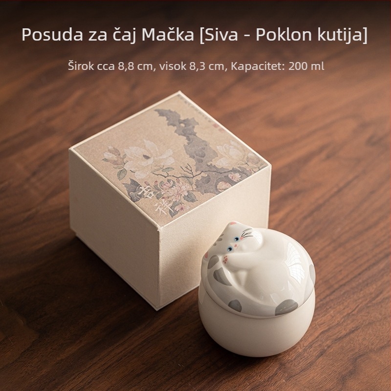 Keramička posuda za čaj sa poklopcem i mačjim motivom, 200 ml, za Pu'er i zeleni čaj, sladak i praktičan dodatak za čaj