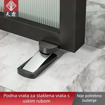 Nerđavi čelik magnetski držač vrata za staklene vrata s uskim okvirom, podna montaža, kupaonica, zaštita od udara