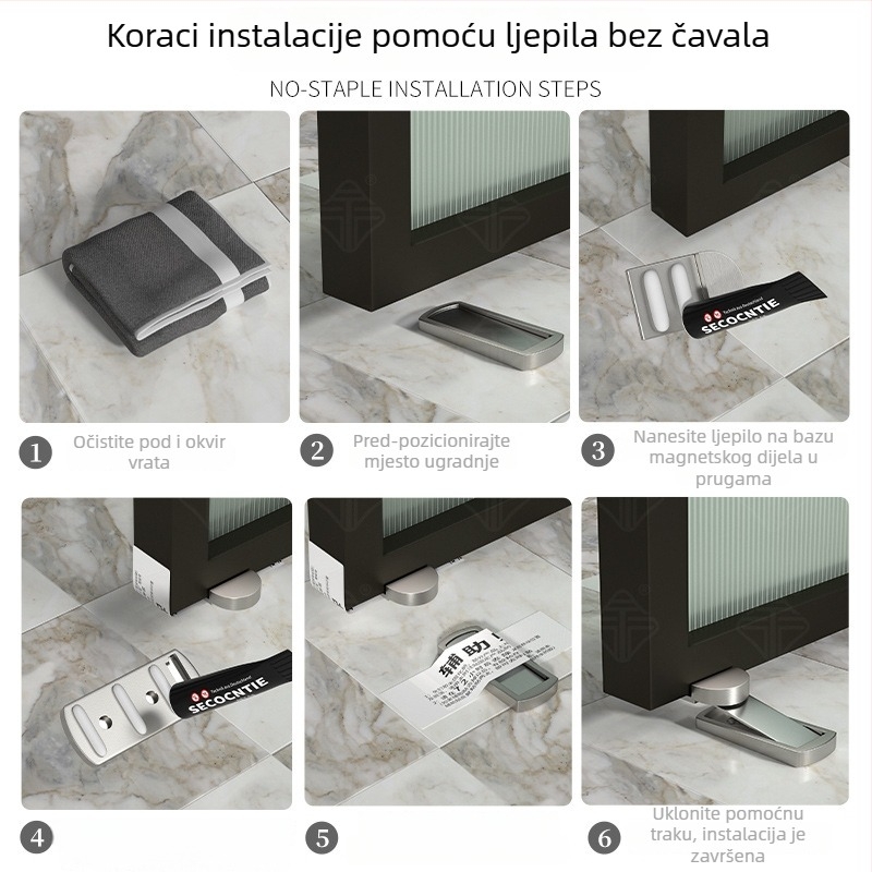 Nerđavi čelik magnetski držač vrata za staklene vrata s uskim okvirom, podna montaža, kupaonica, zaštita od udara