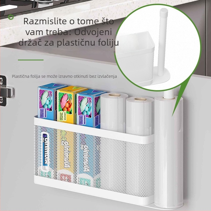 Zidni izvučni organizator za plastične folije i vrećice za smeće, na bočnu stranu hladnjaka ili kuhinjskog ormarića, bez bušenja