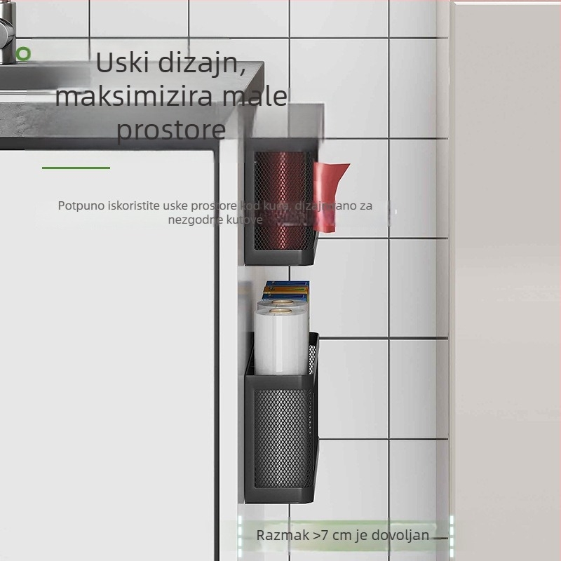 Zidni izvučni organizator za plastične folije i vrećice za smeće, na bočnu stranu hladnjaka ili kuhinjskog ormarića, bez bušenja