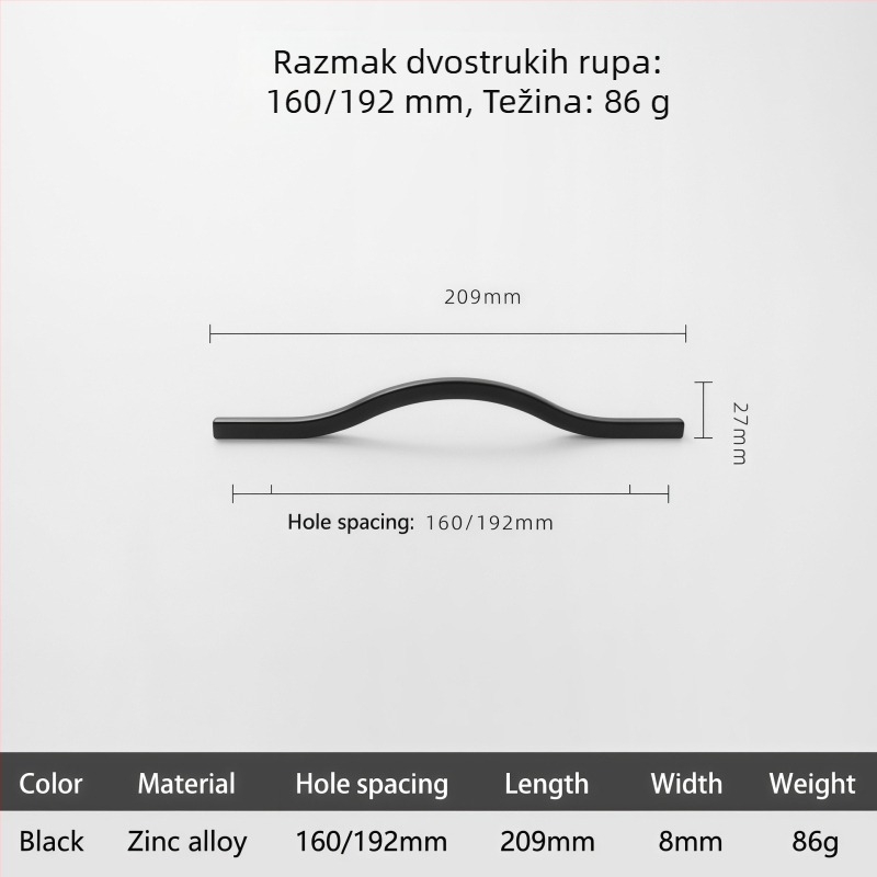 Ručka za ormar od legure cinka, produženi zlatni nordijski dizajn, crna ručica europskog stila za garderobu i ladice