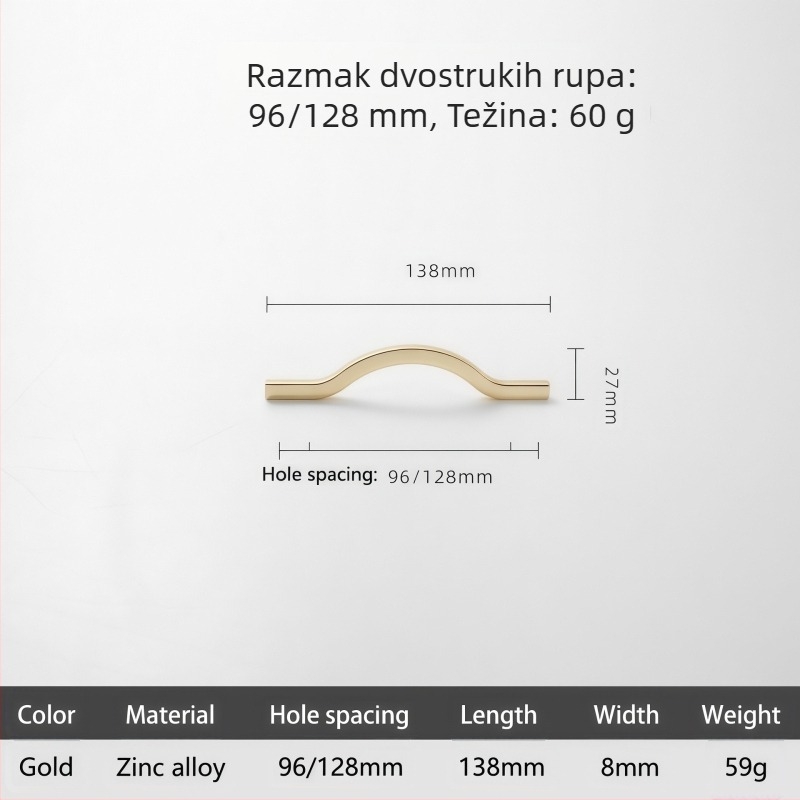 Ručka za ormar od legure cinka, produženi zlatni nordijski dizajn, crna ručica europskog stila za garderobu i ladice