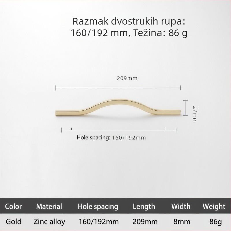 Ručka za ormar od legure cinka, produženi zlatni nordijski dizajn, crna ručica europskog stila za garderobu i ladice
