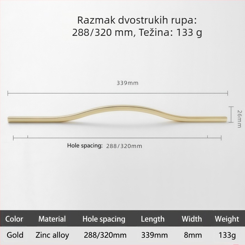 Ručka za ormar od legure cinka, produženi zlatni nordijski dizajn, crna ručica europskog stila za garderobu i ladice