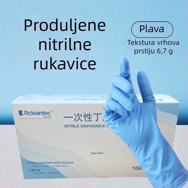 Jednokratne nitril rukavice plave boje, debele i produžene, za kućne poslove i pranje posuđa, vodootporne i izdržljive