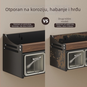 Zidni organizator kuhinje od orahovog drveta, držač za začine, višenamjenski spremnik za skladištenje, bez bušenja, otklonjiv i lako se čisti