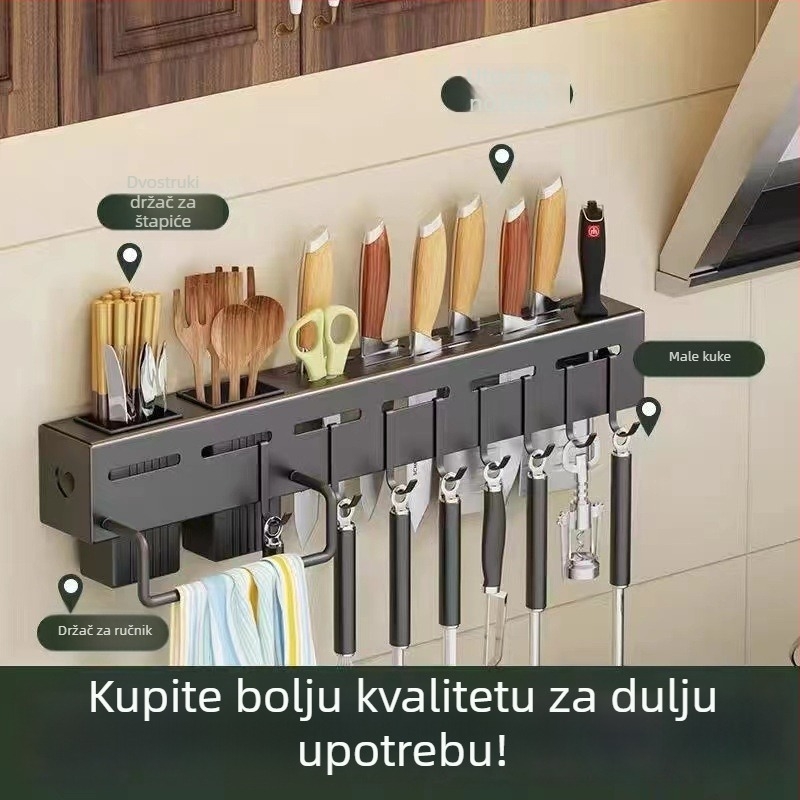 304 nehrđajući čelik – zidni kuhinjski organizator s držačem noževa i držačem za štapiće, odvodnja, otporan na plijesan, bez bušenja