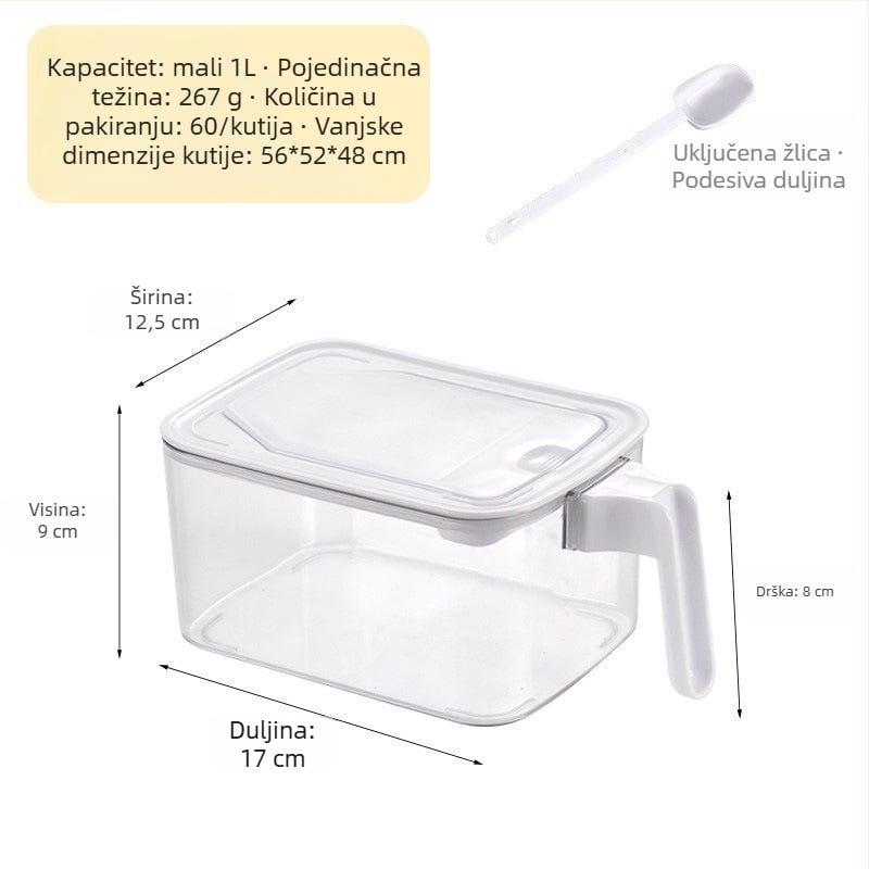 Kvadratna posuda za hranu s preklopnim poklopcem, vodootporna, za zrna i prašak, kapacitet 1–2 L