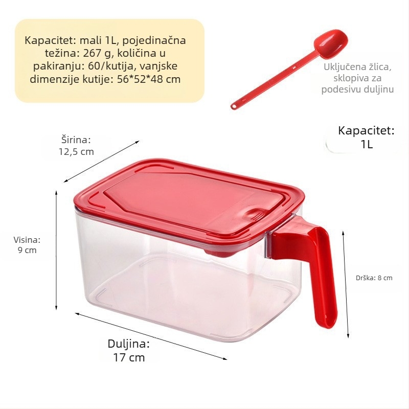Kvadratna posuda za hranu s preklopnim poklopcem, vodootporna, za zrna i prašak, kapacitet 1–2 L