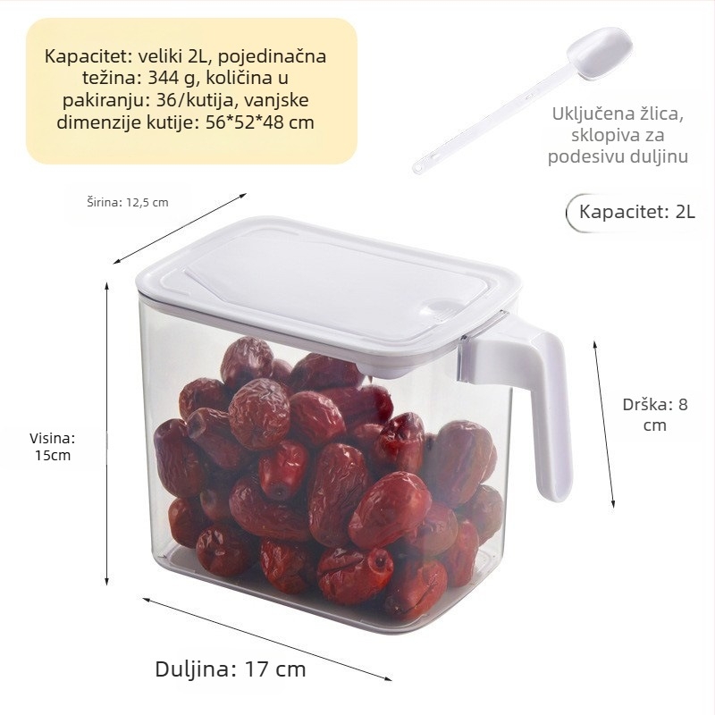 Kvadratna posuda za hranu s preklopnim poklopcem, vodootporna, za zrna i prašak, kapacitet 1–2 L