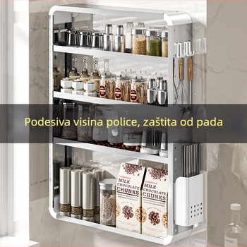 Nehrđajući čelični stalak za začine, zidni, bez bušenja, višeslojni