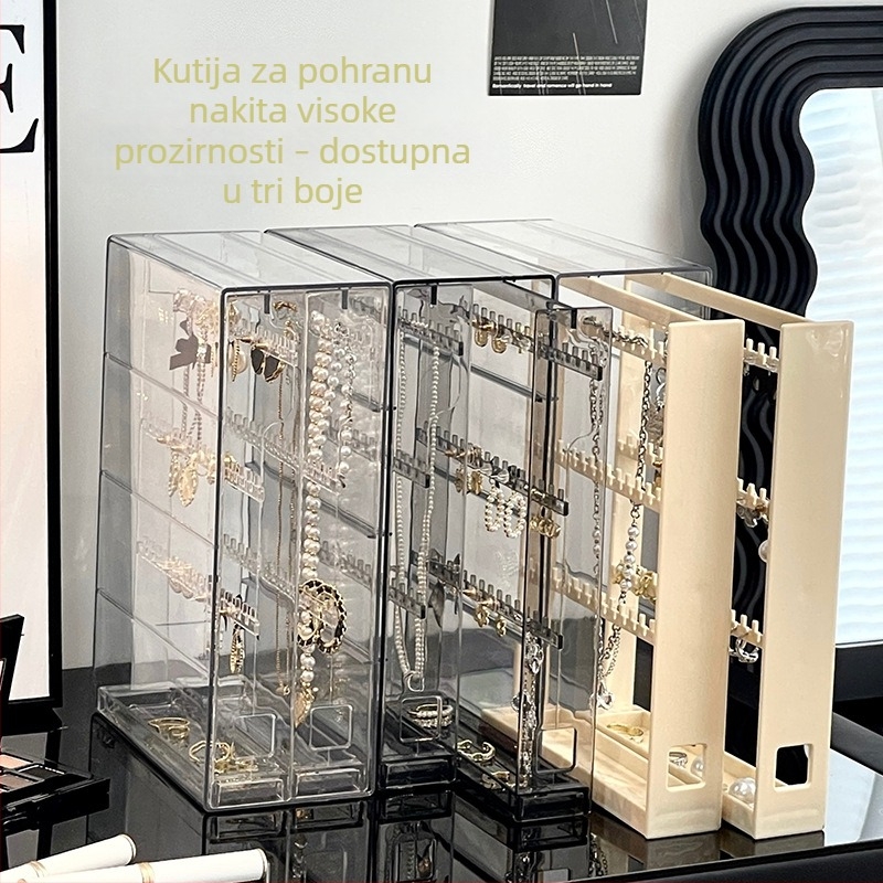 Stolna prozirna plastična kutija za nakit s pretincima za ogrlice, narukvice i naušnice