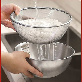 Nerđajući čelik odvodni koš za pranje povrća, riže i voća – kuhinjska cediljka s filtrom