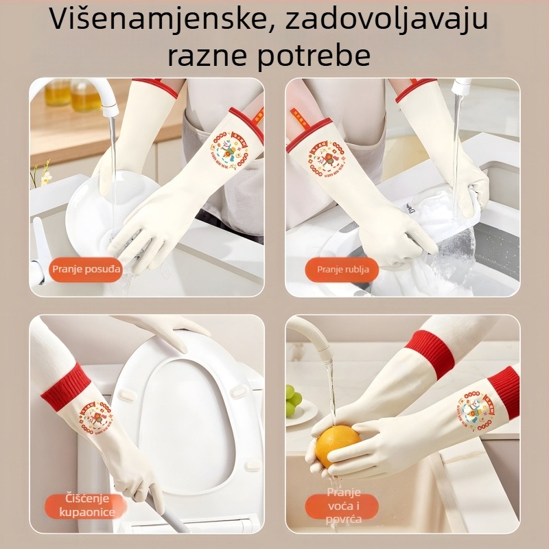 Nitrilne rukavice za pranje posuđa s podesivim manžetom i baršunastom podstavom – izdržljive i vodootporne za kuhinju i pranje rublja