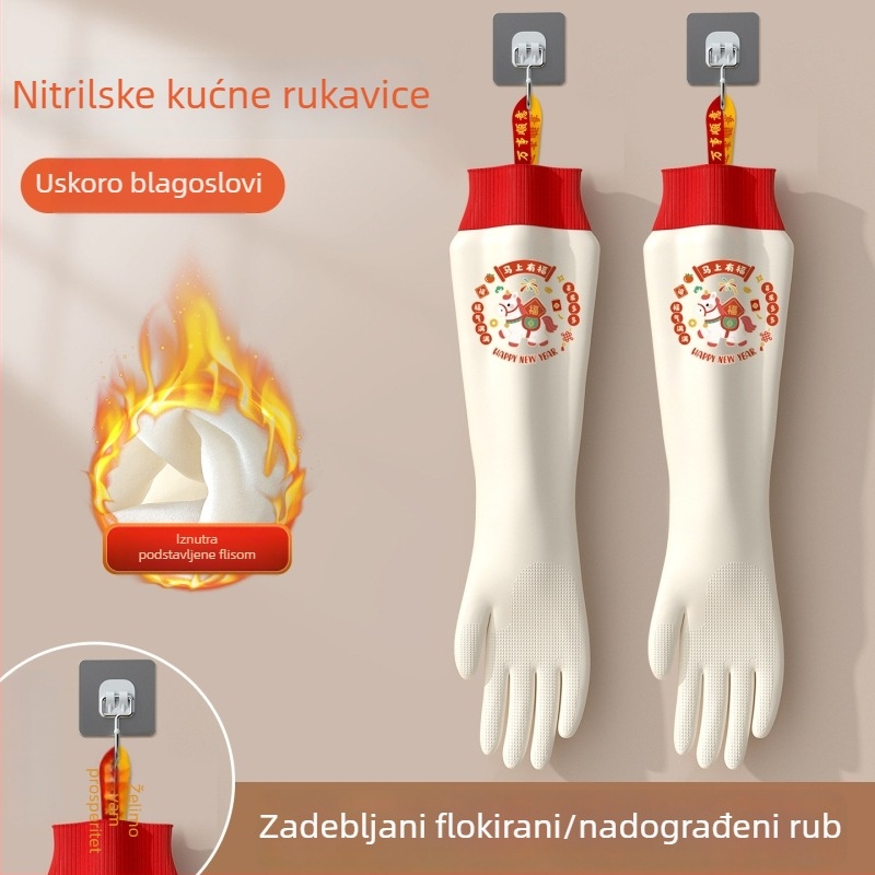Nitrilne rukavice za pranje posuđa s podesivim manžetom i baršunastom podstavom – izdržljive i vodootporne za kuhinju i pranje rublja
