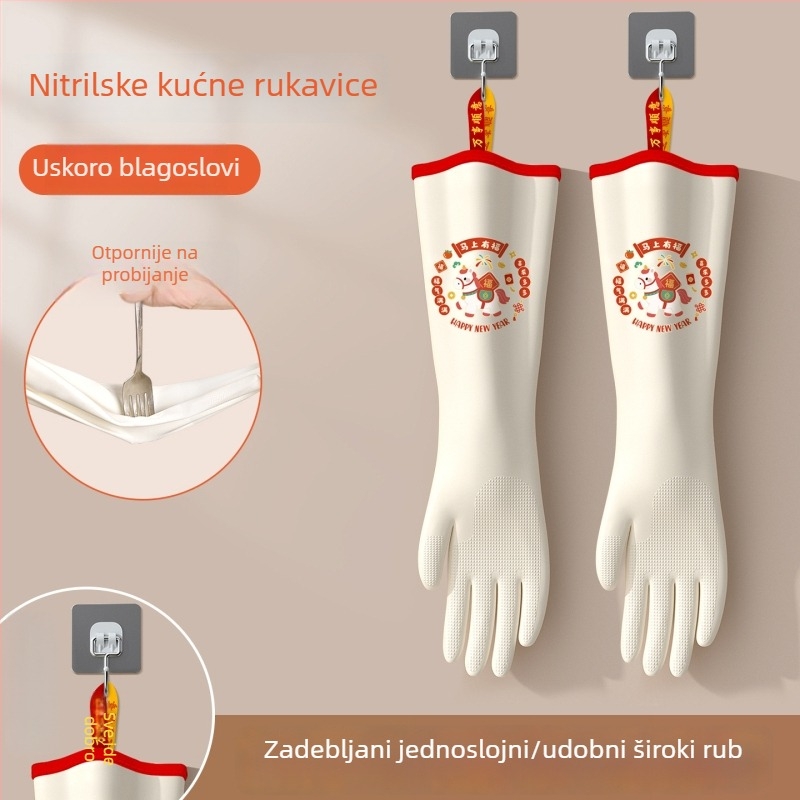Nitrilne rukavice za pranje posuđa s podesivim manžetom i baršunastom podstavom – izdržljive i vodootporne za kuhinju i pranje rublja