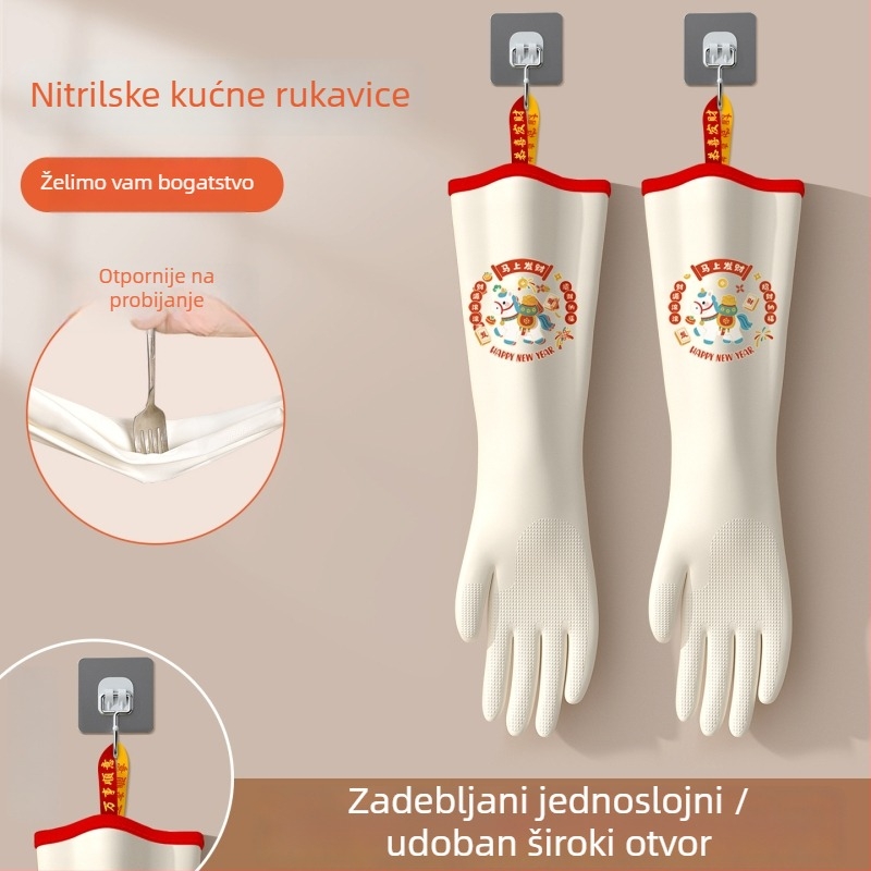 Nitrilne rukavice za pranje posuđa s podesivim manžetom i baršunastom podstavom – izdržljive i vodootporne za kuhinju i pranje rublja