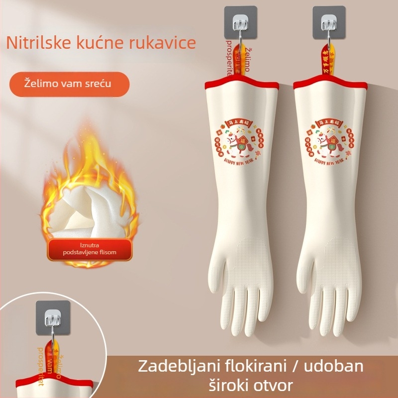 Nitrilne rukavice za pranje posuđa s podesivim manžetom i baršunastom podstavom – izdržljive i vodootporne za kuhinju i pranje rublja