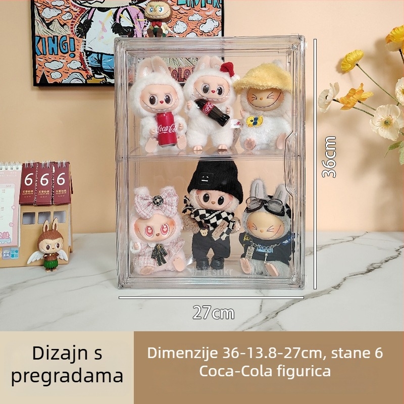 Akrilni izložbeni ormarić za Labubu lutke s zaštitnom kutijom protiv prašine; kutija za skladištenje i izlaganje Bubble Mart figura