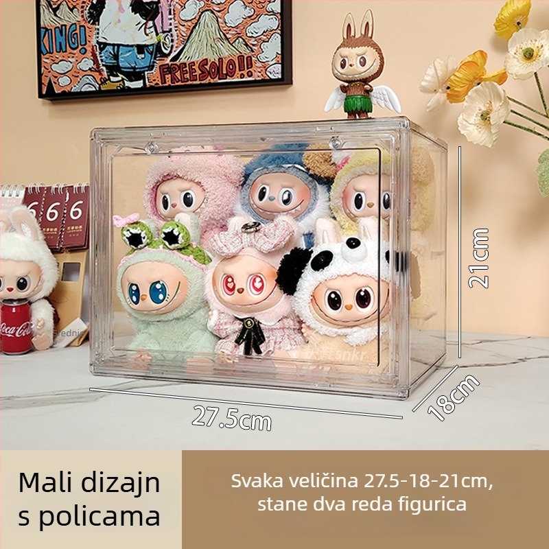 Akrilni izložbeni ormarić za Labubu lutke s zaštitnom kutijom protiv prašine; kutija za skladištenje i izlaganje Bubble Mart figura