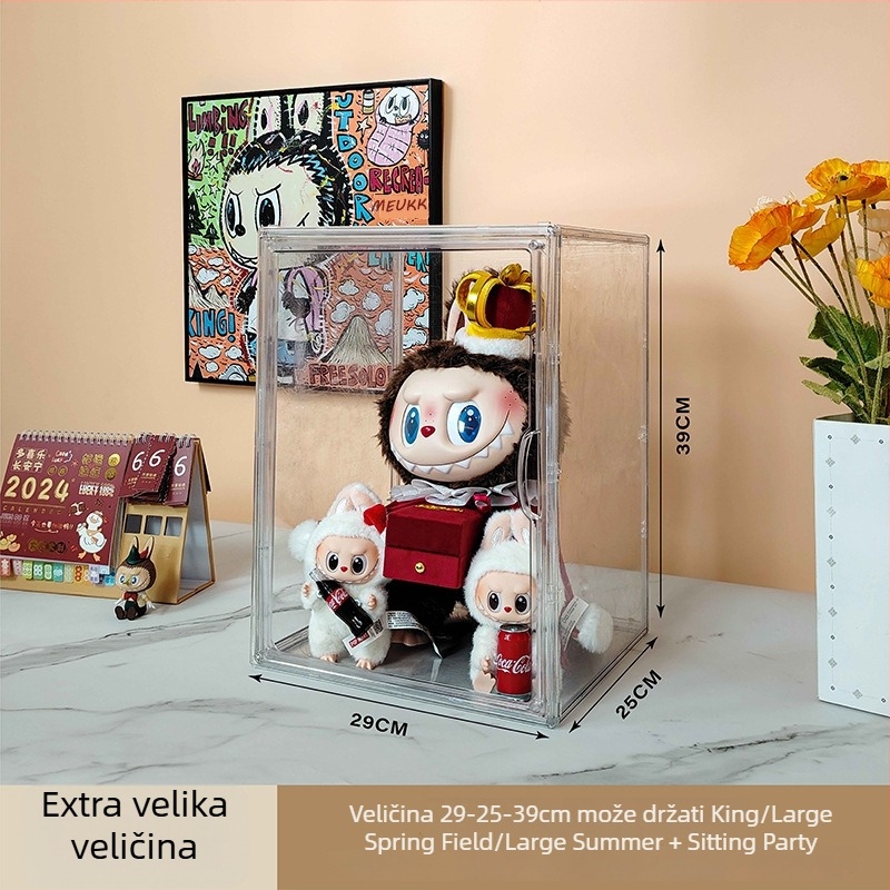 Akrilni izložbeni ormarić za Labubu lutke s zaštitnom kutijom protiv prašine; kutija za skladištenje i izlaganje Bubble Mart figura