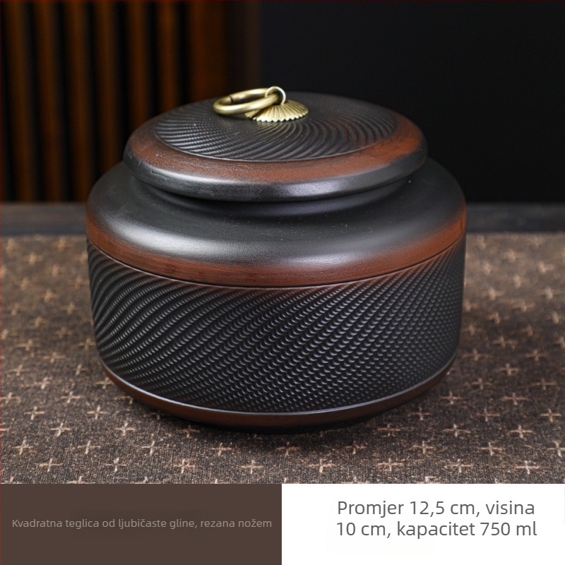 Posuda od purpurne gline za čaj, zatvorena keramička posuda za čaj, velika i srednja Pu'er čajna posuda, otporna na vlagu, jednostavan retro dizajn za kućnu upotrebu