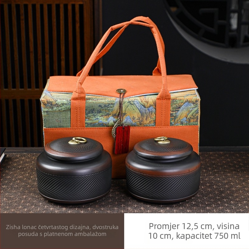Posuda od purpurne gline za čaj, zatvorena keramička posuda za čaj, velika i srednja Pu'er čajna posuda, otporna na vlagu, jednostavan retro dizajn za kućnu upotrebu