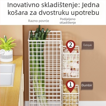 Kovana metalna košara za pohranu s velikim kapacitetom — višenamjenska kuhinjska polica za zeleni luk, đumbir i češnjak; podni stalak