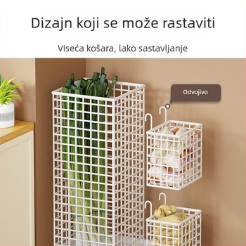 Kovana metalna košara za pohranu s velikim kapacitetom — višenamjenska kuhinjska polica za zeleni luk, đumbir i češnjak; podni stalak