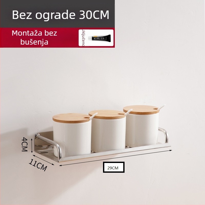 Stalak od nehrđajućeg čelika za zidnu kuhinju i kupaonicu, bez bušenja, jednostupni polic za začine