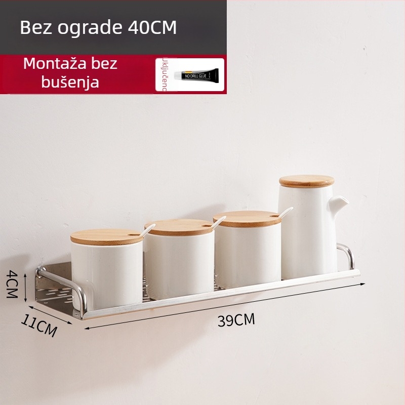 Stalak od nehrđajućeg čelika za zidnu kuhinju i kupaonicu, bez bušenja, jednostupni polic za začine