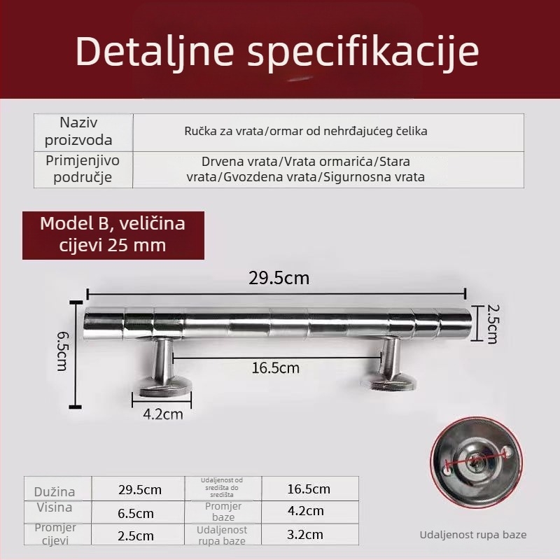 Univerzalna ručka za vrata od nehrđajućeg čelika; za vanjska i unutarnja vrata; okrugla ručka za drvena vrata