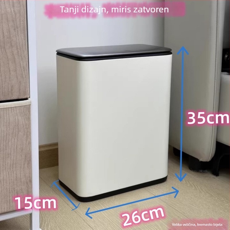 Kućni koš za otpad od nehrđajućeg čelika s poklopcem, kvadratnog oblika, 8 L, za kupaonicu, WC, spavaću sobu i dnevni boravak, luksuzan dizajn