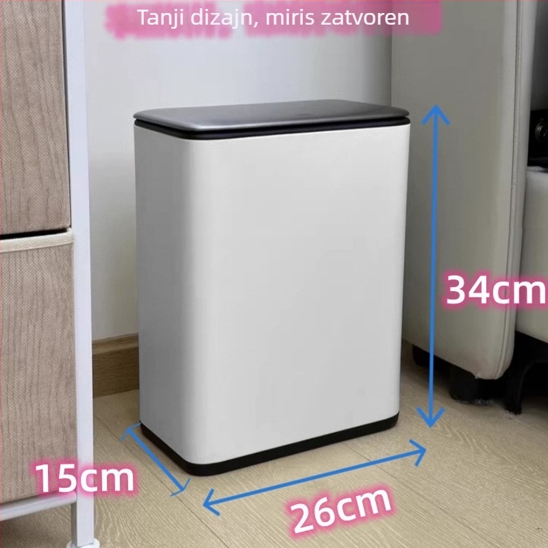 Kućni koš za otpad od nehrđajućeg čelika s poklopcem, kvadratnog oblika, 8 L, za kupaonicu, WC, spavaću sobu i dnevni boravak, luksuzan dizajn