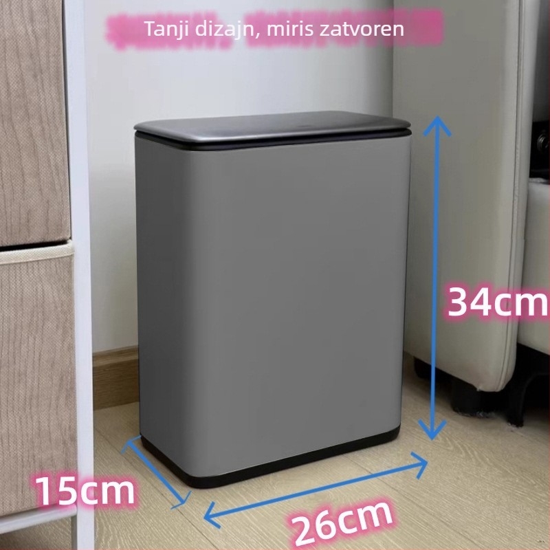 Kućni koš za otpad od nehrđajućeg čelika s poklopcem, kvadratnog oblika, 8 L, za kupaonicu, WC, spavaću sobu i dnevni boravak, luksuzan dizajn