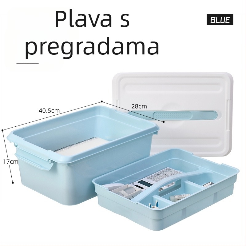 Dvostruka plastična kutija za pohranu s pregradama i poklopcem, prozirni prijenosni organizator za kozmetiku, lijekove i igračke