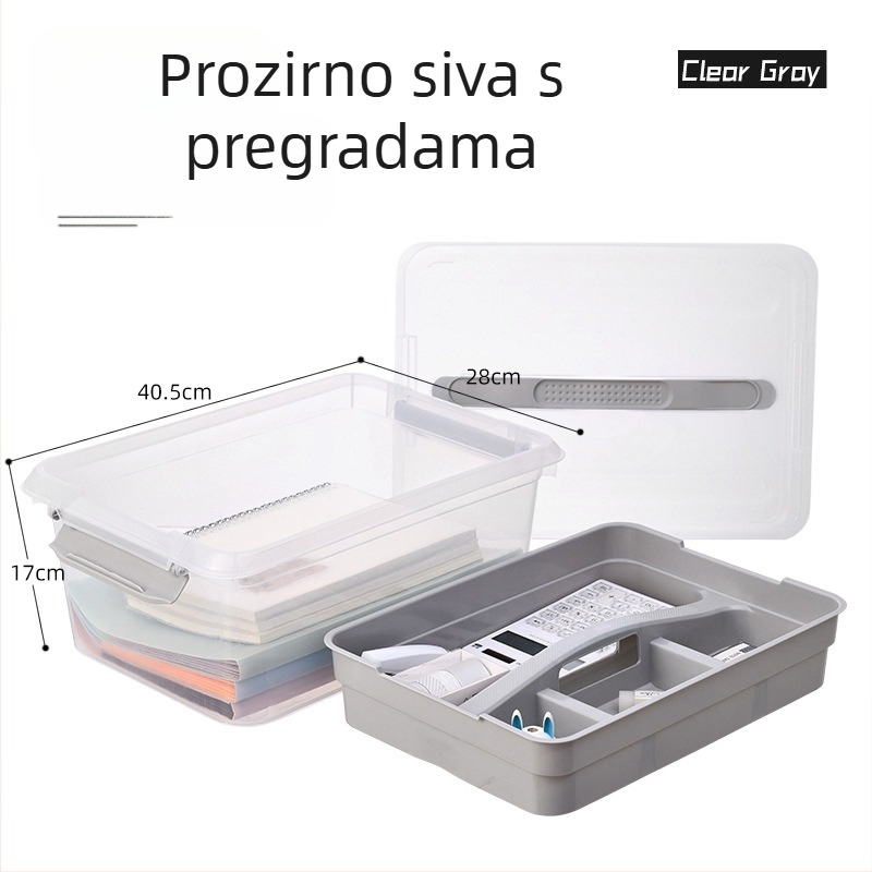 Dvostruka plastična kutija za pohranu s pregradama i poklopcem, prozirni prijenosni organizator za kozmetiku, lijekove i igračke