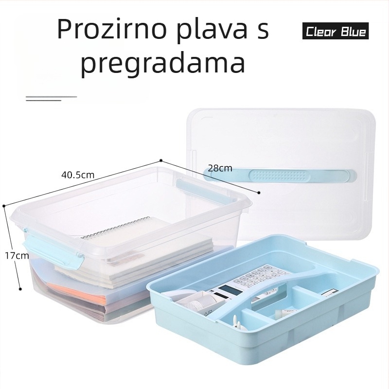 Dvostruka plastična kutija za pohranu s pregradama i poklopcem, prozirni prijenosni organizator za kozmetiku, lijekove i igračke