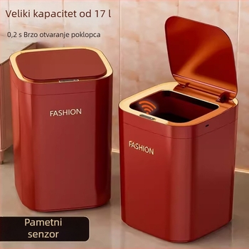 Pametna kanta za otpad sa senzorom, crvena, velika kapaciteta, automatsko otvaranje poklopca, za kućnu upotrebu u dnevnom boravku i spavaćoj sobi, lagani luksuz