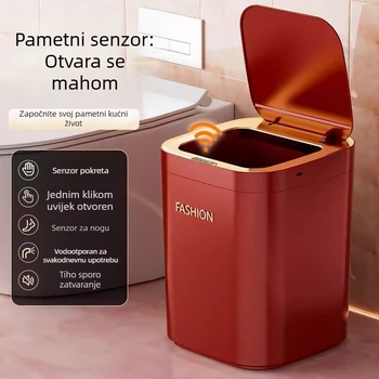 Pametna kanta za otpad sa senzorom, crvena, velika kapaciteta, automatsko otvaranje poklopca, za kućnu upotrebu u dnevnom boravku i spavaćoj sobi, lagani luksuz