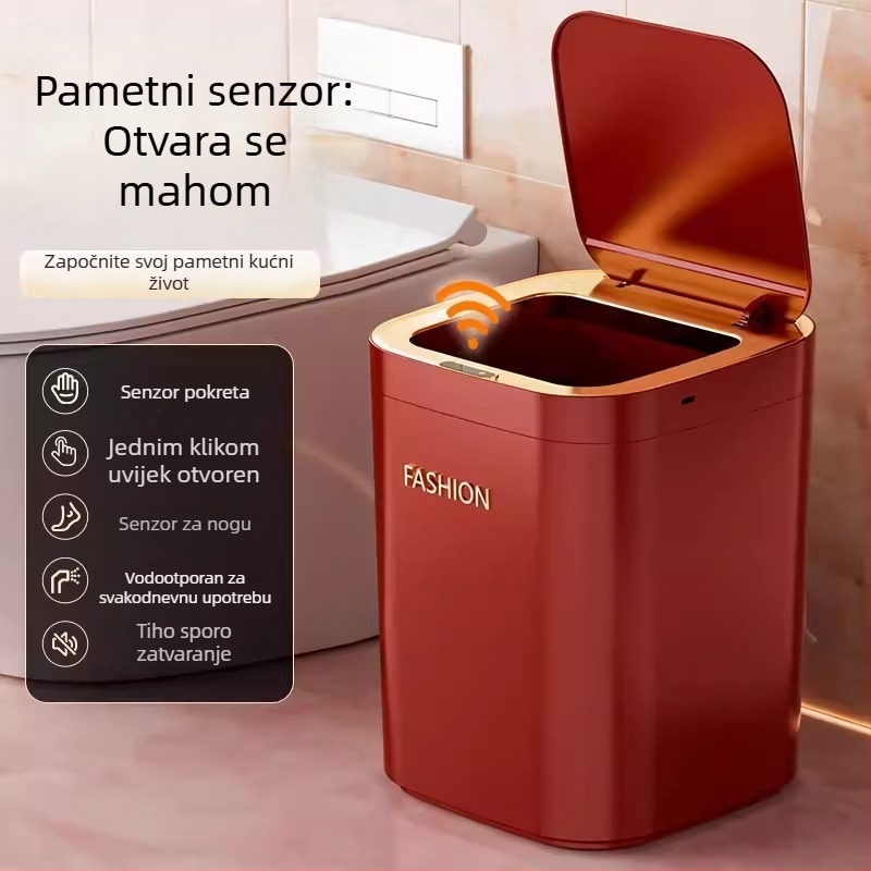Pametna kanta za otpad sa senzorom, crvena, velika kapaciteta, automatsko otvaranje poklopca, za kućnu upotrebu u dnevnom boravku i spavaćoj sobi, lagani luksuz