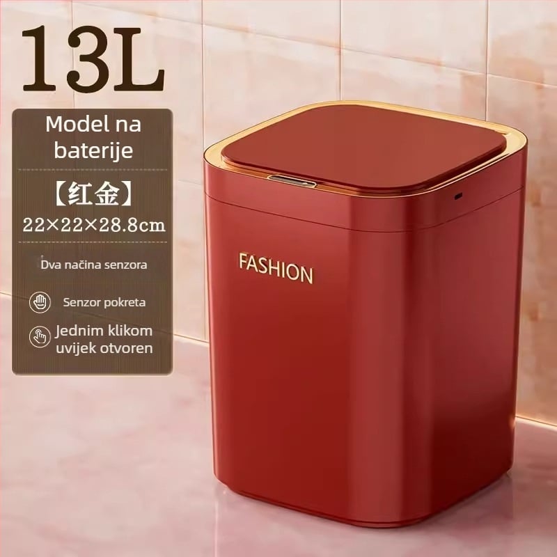 Pametna kanta za otpad sa senzorom, crvena, velika kapaciteta, automatsko otvaranje poklopca, za kućnu upotrebu u dnevnom boravku i spavaćoj sobi, lagani luksuz